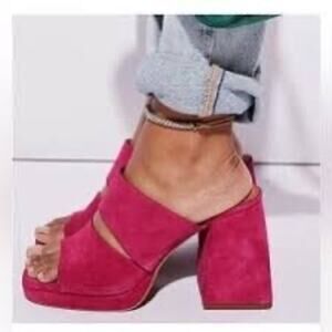 Free People Love Is Everywhere Platform Mule Sandal Heel Fuchsia Pink Sz 8.5 39